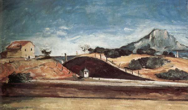 Paul Cezanne Le Percement de la voie ferree avec la montagne Sainte-Victoire oil painting image